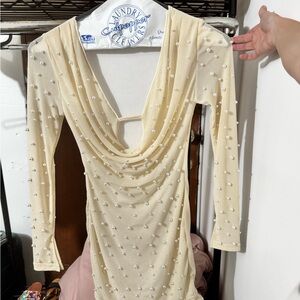 Elegant Cream Dress with Pearl Accents